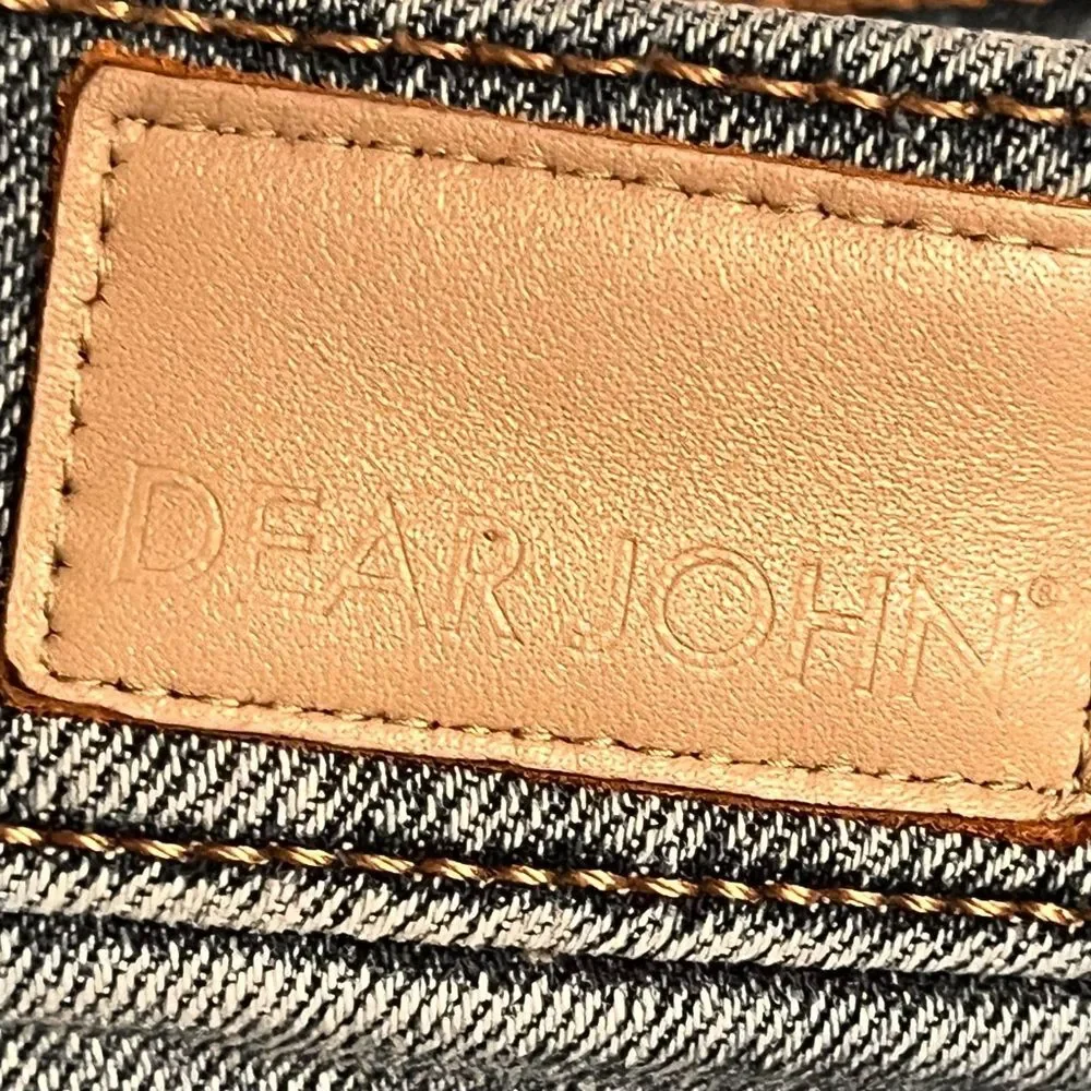 Dear John Blue Denim Cropped Straight Leg Distressed Jeans with Stripes Size 29